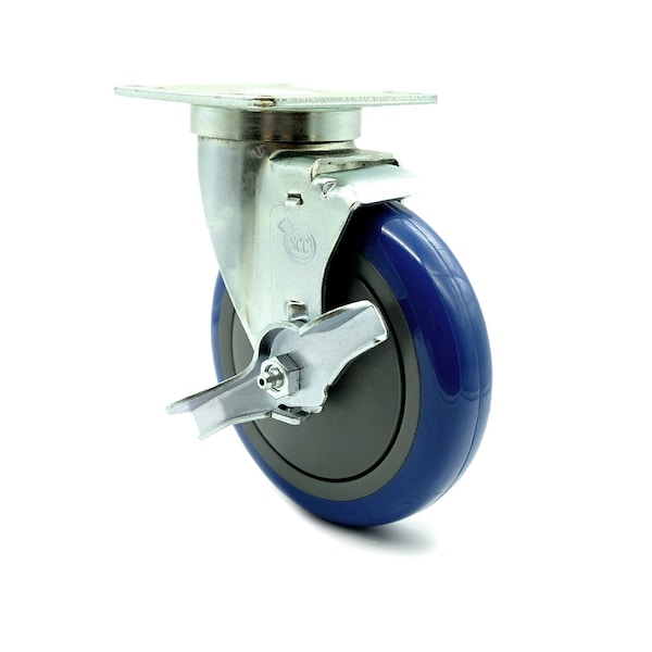 Universal Kitchen Caster - 5" Blue Poly Wheel - Swivel w/Brake